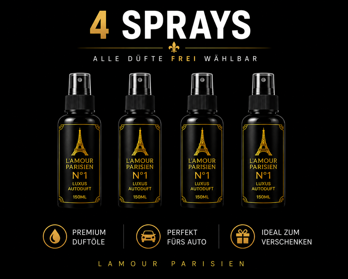 4 Autoduft Spray Bundle mit frei wählbaren Düften von Lamour Parisien