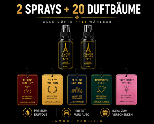 2 Autoduft Sprays und 20 Duftbäume Bundle von Lamour Parisien
